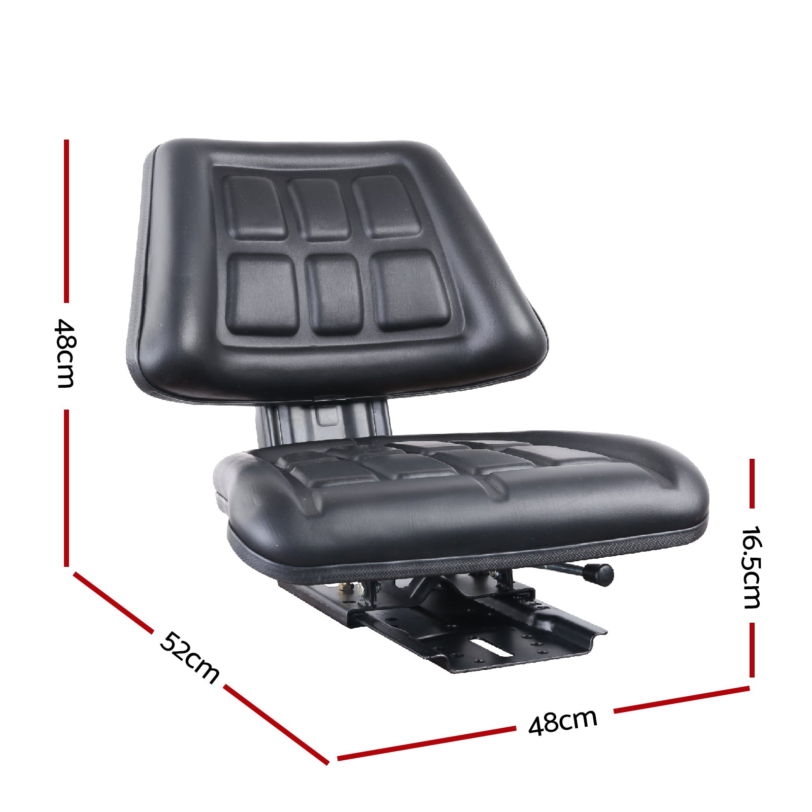 Giantz PU Leather Tractor Seat with Sliding Track in black, featuring thick padding and adjustable sliding track for comfort and support.